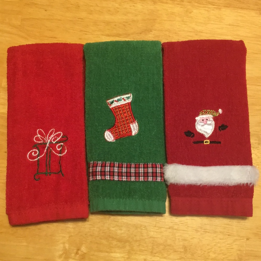 DONATED-Christmas finger towels; 10”w X 16” l